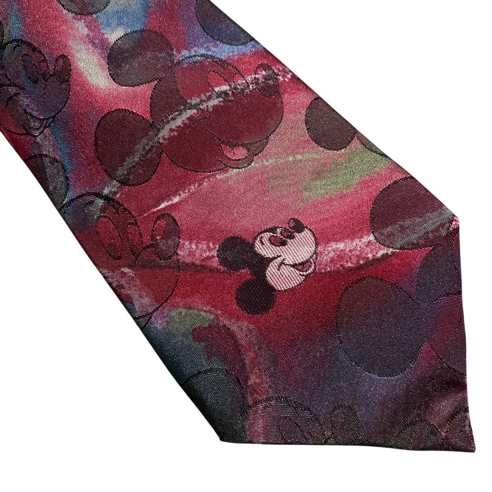 Vintage Disney Mickey Mouse Cervantes Abstract Silk Blend Tie Burgundy Blue NWT